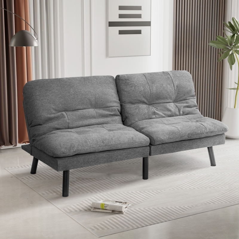 Convertible Sleeper Sofa Dark Gray Vertical Channel Tufting