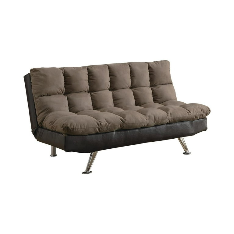Convertible Sofa Bed Brown Leather-Like Biscuit Tufted Bolsters