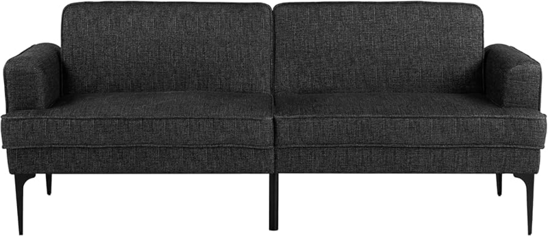 Convertible Sofa Black Woven Fabric Tapered Metal Legs Stitched Grid