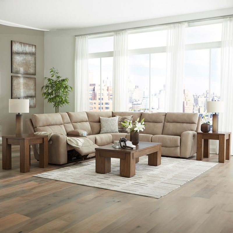 Cool Gray Fabric U-Shaped Sectional with Contrast Stitching