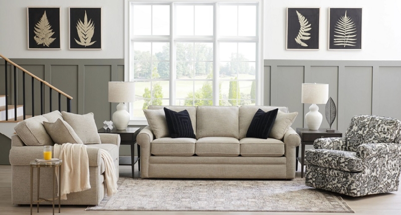 Coordinated Gray Living Room Set Transitional Square Arms Wood Tapered Legs