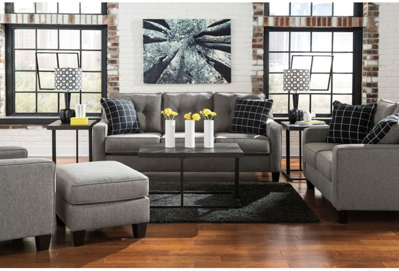 Coordinated Living Room Set Nailhead Trim Rolled Arms Dark Wood
