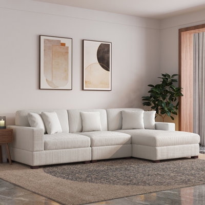 Corduroy Modular Sectional Sofa in Beige for Minimalist Living