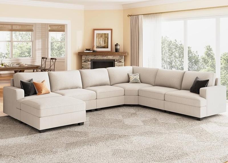Corduroy Sectional Sofa U-Shaped Modular, Corduroy Fabric Furniture Concept.