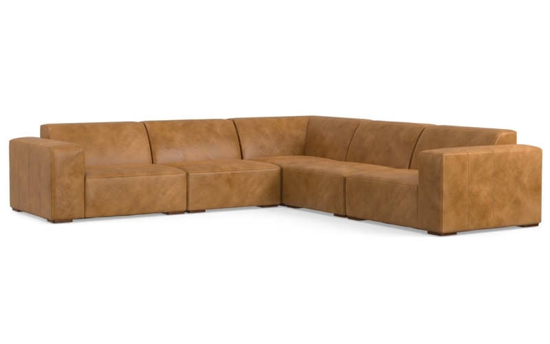 Corner Sectional Tan Cognac Mid-Century Tapered Legs Minimalist
