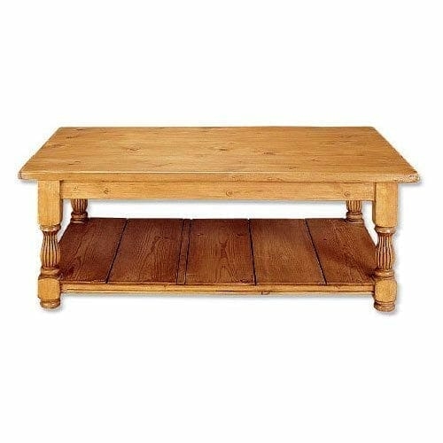 Cottage Coffee Table Warm Honey Brown Grooved Plank Shelf