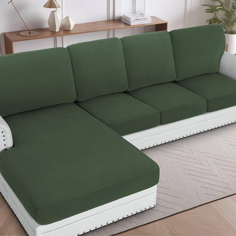 Couch Cushion Covers Bronze Green Backrest Woven Texture Fitted