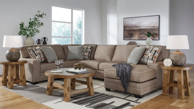 Cozy Brown Fabric Sectional Sofa Nutmeg Upholstery Track Arms Modular