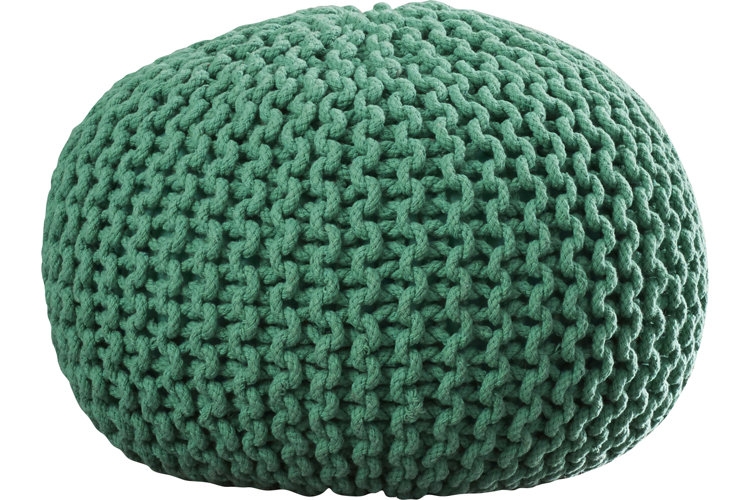Cozy Woven Floor Pouf, Cream Braided Knit, Flat Top Surface