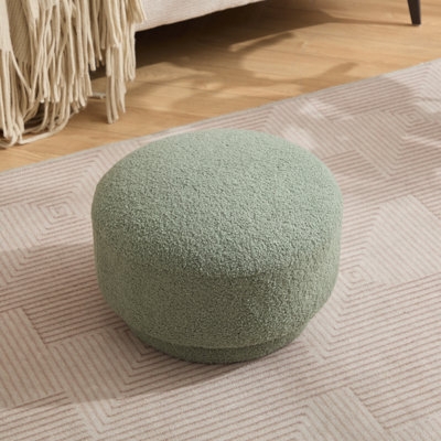 Cream Boucle Round Ottoman with Gold Base Ring Accent (62 chars)