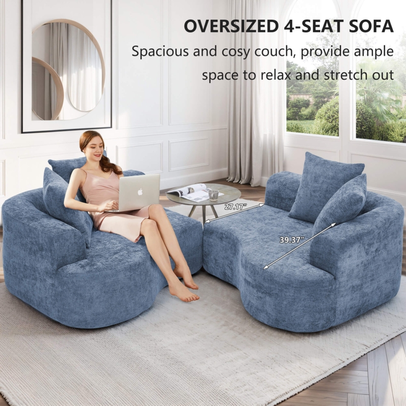 Cream Half-Moon Sectional Sofa, Vertical Channel Tufting, Modular.
