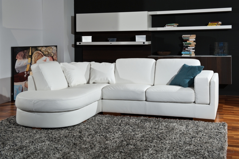 Cream Leather-Like Sectional Sofa featuring Wide Track Armrests