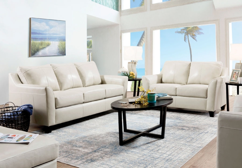 Cream Leather Set with Rolled Arms, Transitional