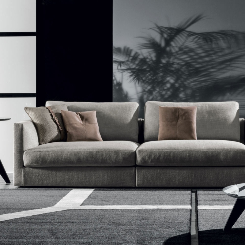 Cream Loveseat Low Profile Blocky Silhouette Modern