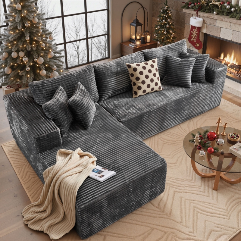 Cream Modular Sectional Boucle Chunky Silhouette