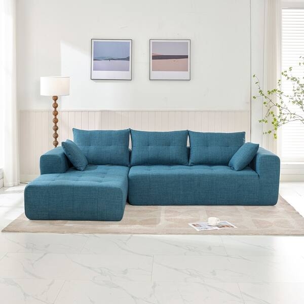 Cream Modular Sectional Sofa, Vertical Channel Tufting, Low Profile.