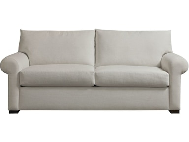 Cream Rolled Arm Sofa with Welted Seams and Block Feet