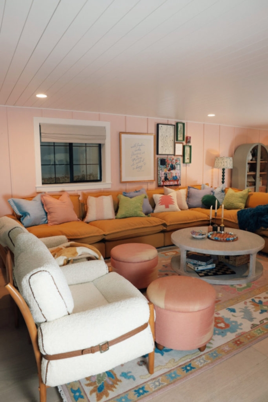 Cream Sectional Sofa Transitional Track Arms Basement Layout