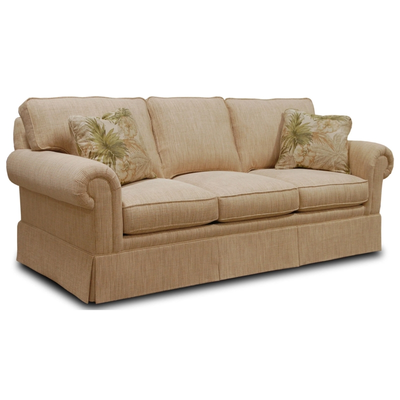 Cream Sofa featuring Round Panel Arms and Loose Cushion Back