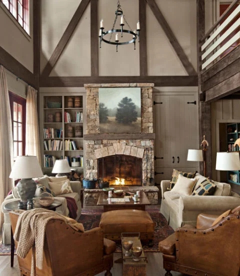 Cream Sofa Transitional Facing Layout Track Arms Built In Shelves