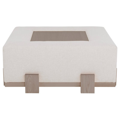 Cream Square Cocktail Ottoman, Button Tufted with Casters
