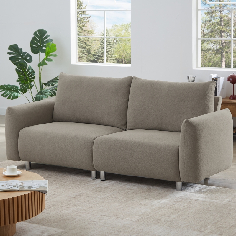 Cream Textured Weave L-Shaped Sectional in Contemporary Room