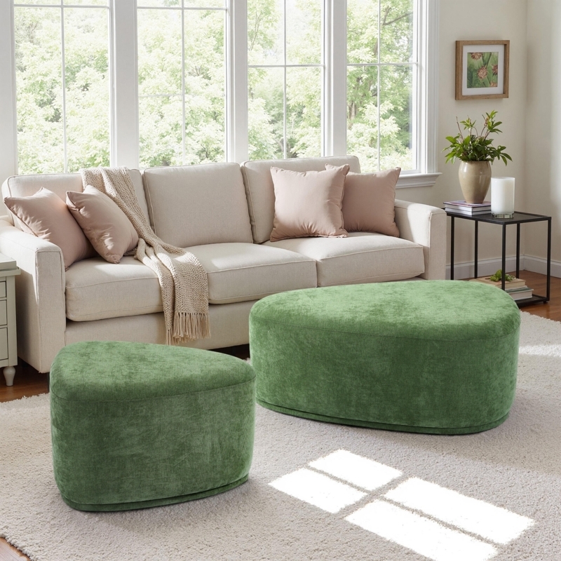 Cream Triangular Cocktail Ottoman, Boucle Texture Oversized Pouf