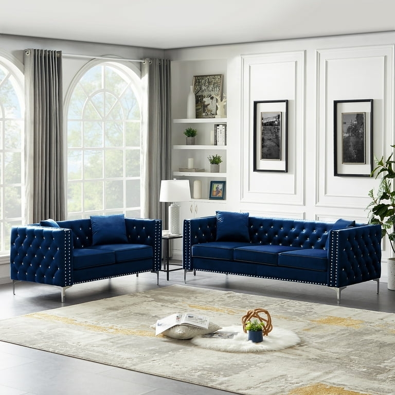Cream Velvet Loveseat Jeweled Tufted Gold Tapered Legs