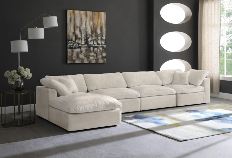 Cream Velvet Modular Sectional Sofa Overstuffed Cloud Cushions Luxury
