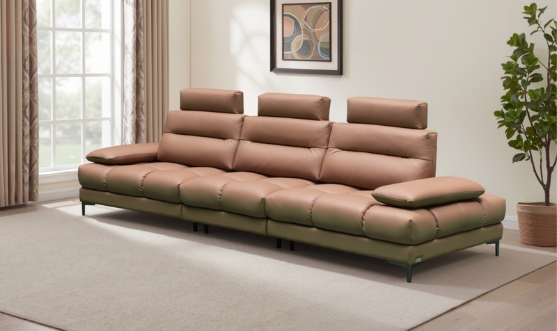 Cream Woven Fabric Stationary Sofa with Deep Seating Profile