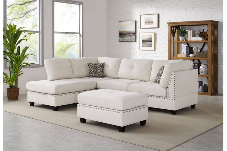 Crisp White Sectional Sofa in Glam U-Shaped Configuration