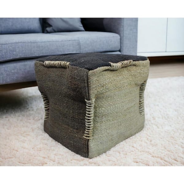 Cube Ottoman Black Taupe Woven Tribal Pattern Bohemian