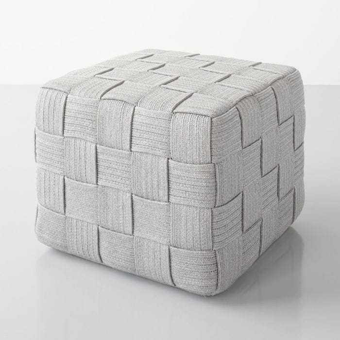 Cube Ottoman Boxy Silhouette Visible Seams Linen Look Minimalist