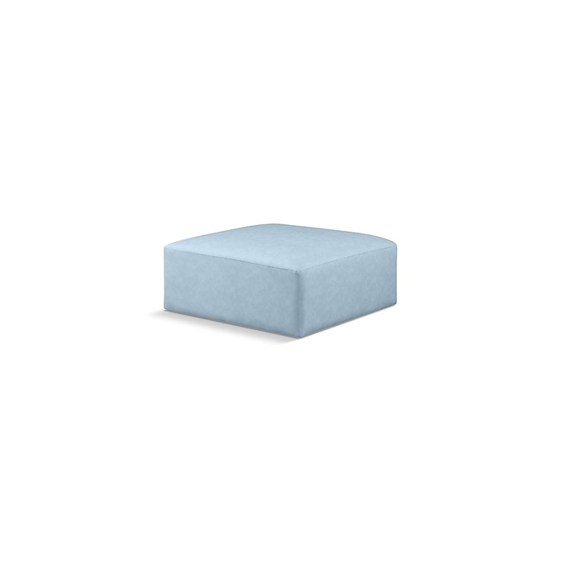 Cube Ottoman Light Blue Button Tufted Modern Vegan Leather Pouf