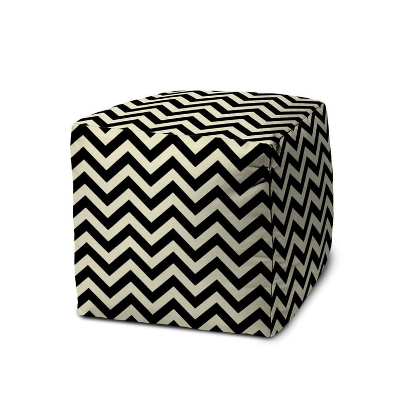 Cube Ottoman Pouf Firm Silhouette Black Graphic Accent Stool