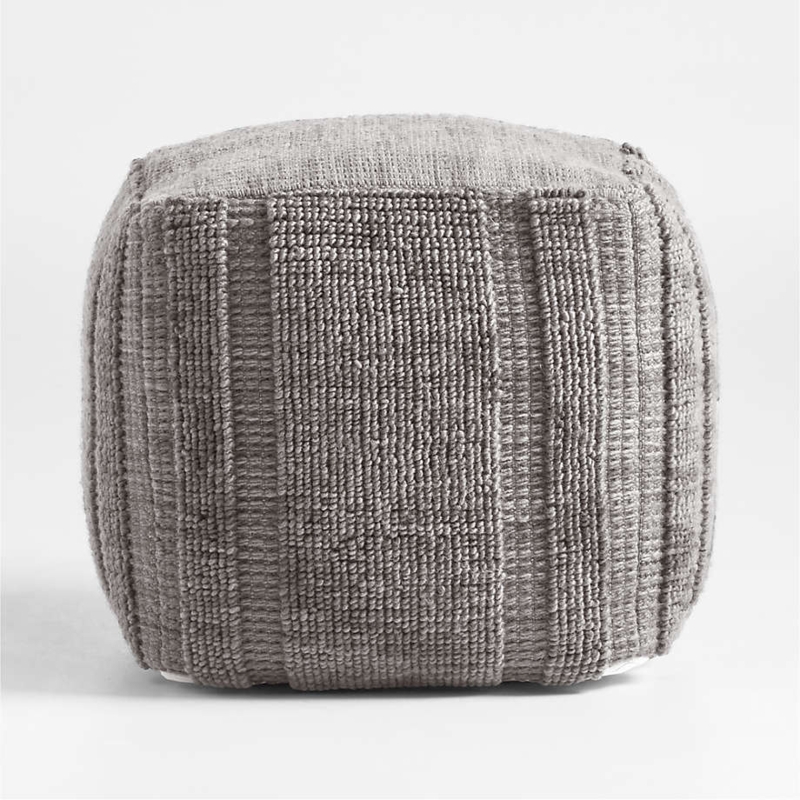 Cube Pouf, Chunky Plaid Weave, Fog Grey Tone, Minimalist Modern Style