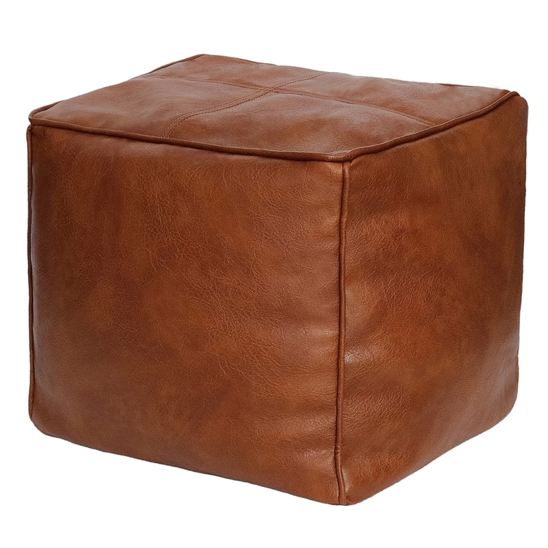 Cube Pouf Ottoman Brown Cross Stitch, Rustic Living Room Accent Seating