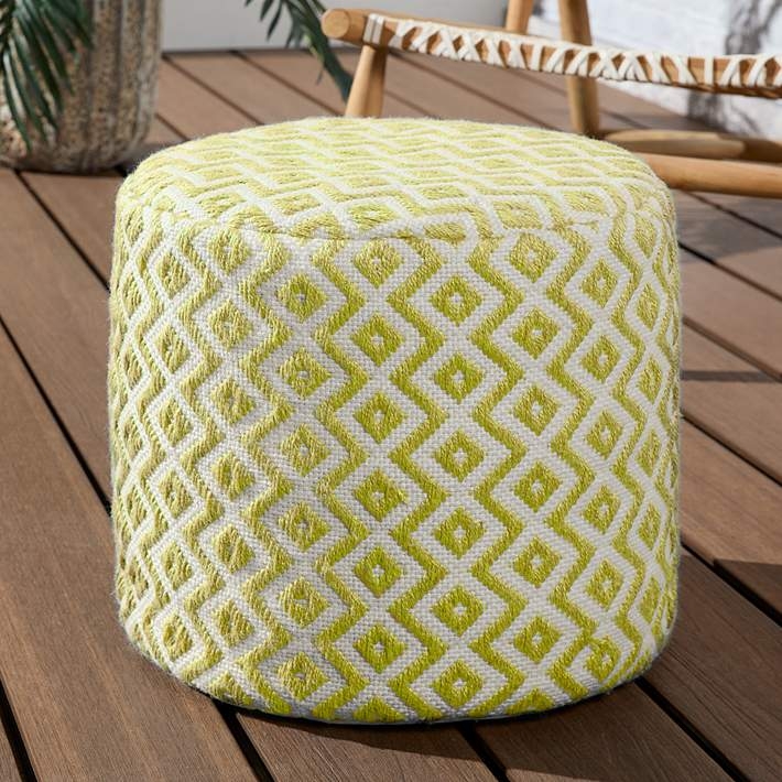 Cube Pouf Ottoman Chartreuse and Ivory Piped Edges Vibrant Patio
