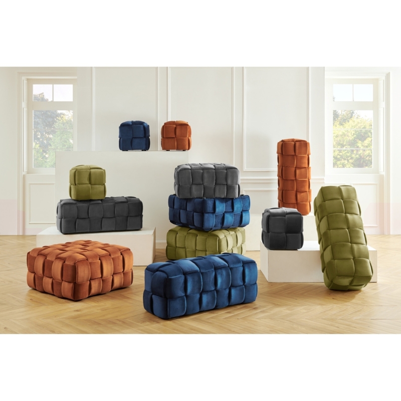 Cube Pouf Ottoman with High-Relief Boucle Texture (58 chars)