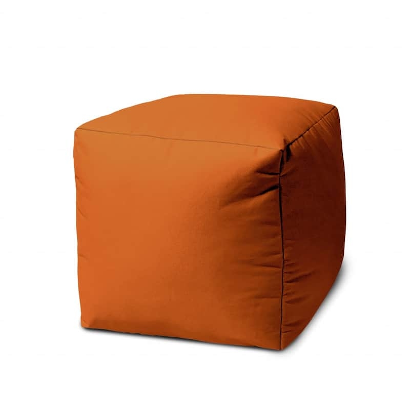 Cube Pouf Vibrant Orange Chunky Knit Bohemian Floor Decor