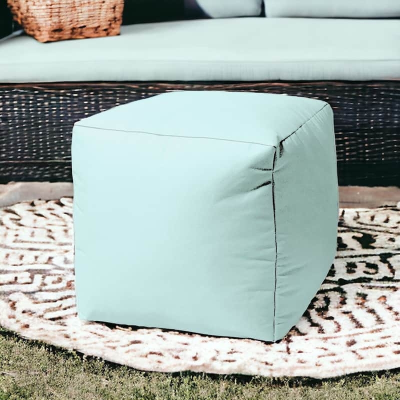 Cubic Pouf Pale Aqua Canvas Like Coastal Patio Ottoman