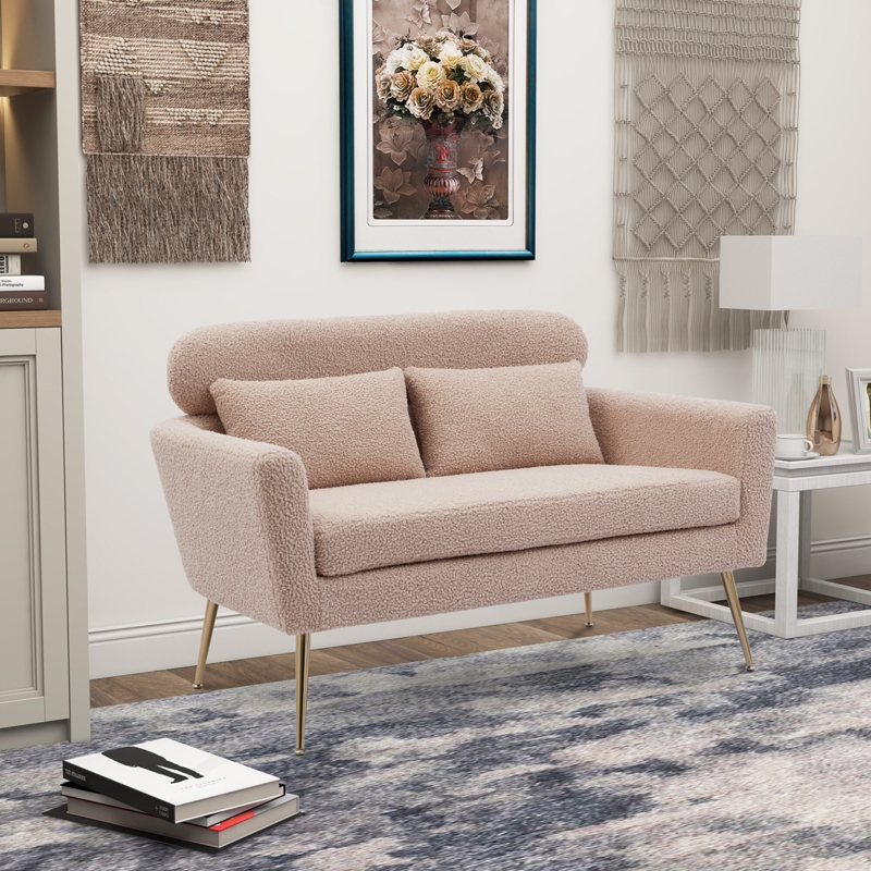 Curved Integrated Arms Loveseat, Mid-Century Camel Leather Loveseat