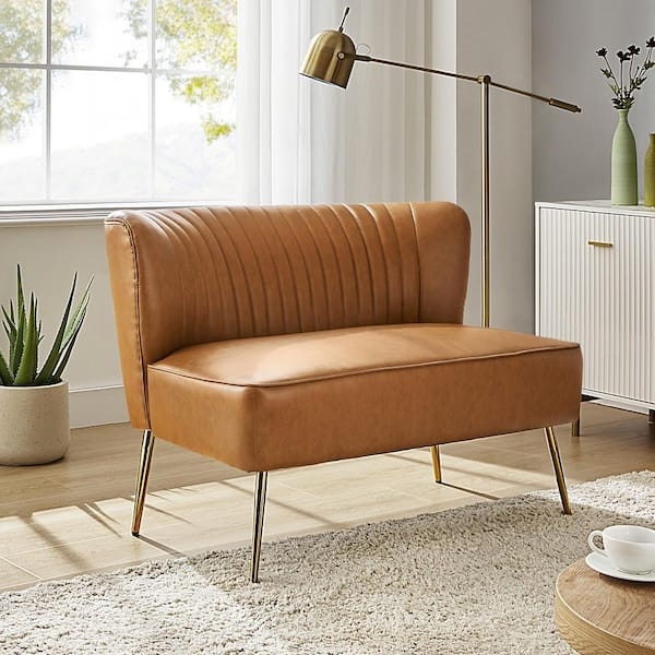 Curved Loveseat with Slender Metal Legs, Mid-Century Modern Small Sofa