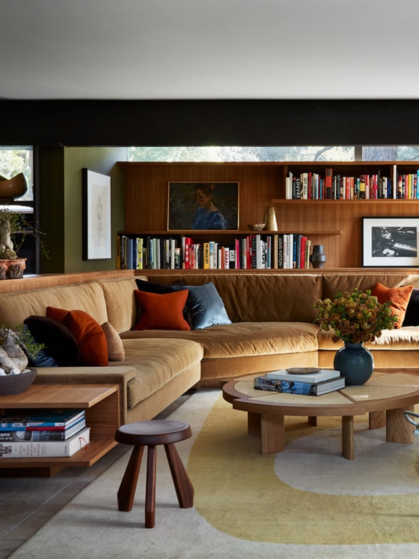 Curved Mid Century Modern Sofa with Tufted Back and Z-Frame Chairs