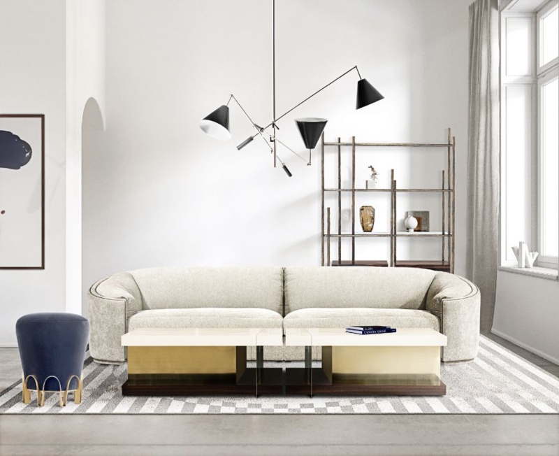 Curved Organic Modern Sofa: Ivory Textured Fabric, Tight Back