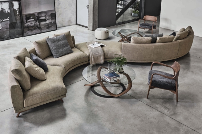 Curved Sectional Sofa Beige Double Sided Undulating Tapered Legs