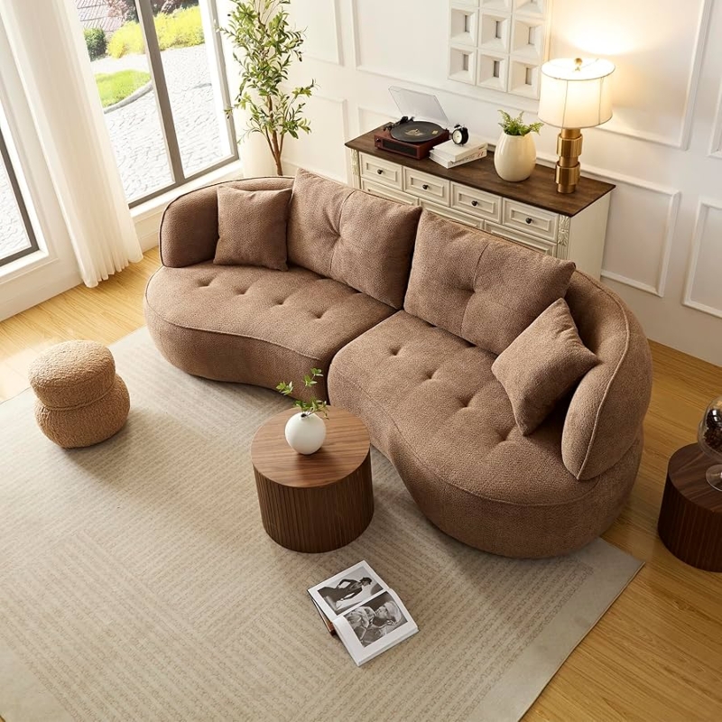 Curved Sectional Sofa Boucle Texture Organic Modern Styling
