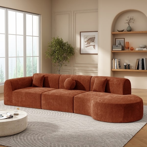 Curved Sectional Sofa Bubble Tufted White Chaise Lounge Low Profile