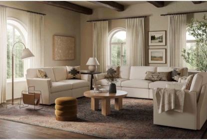 Curved Sectional Sofa in Cream Boucle with Vertical Channel Tufting
