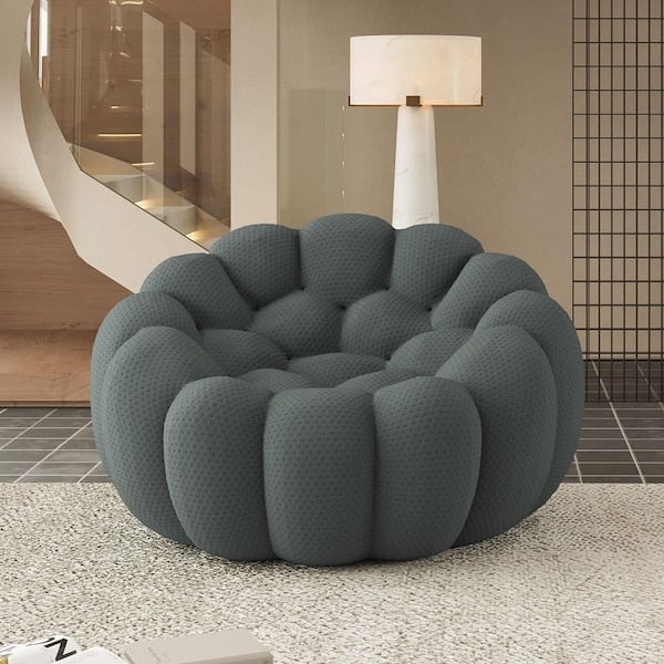 Curved Sectional Sofa in Dark Gray 3D Honeycomb Fabric with Ottoman